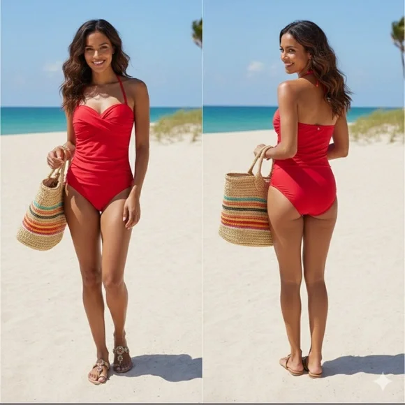 La Blanca Ruched Tummy Control One Piece Swimsuit size 8 Medium - Picture 1 of 7